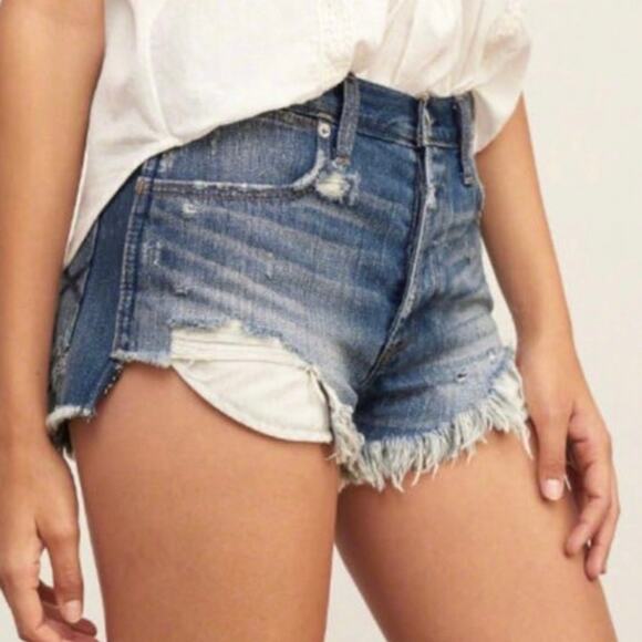 Abercrombie & Fitch High Rise Festival Distressed Denim Short Size 10 - Picture 6 of 16